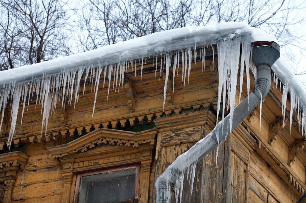 roof with icicles hanging from sides