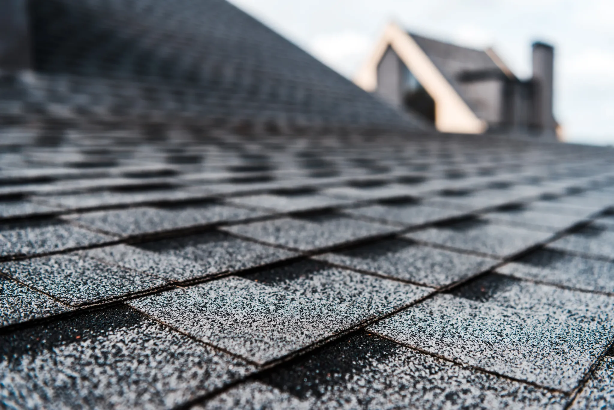close up of gray architectural shingles