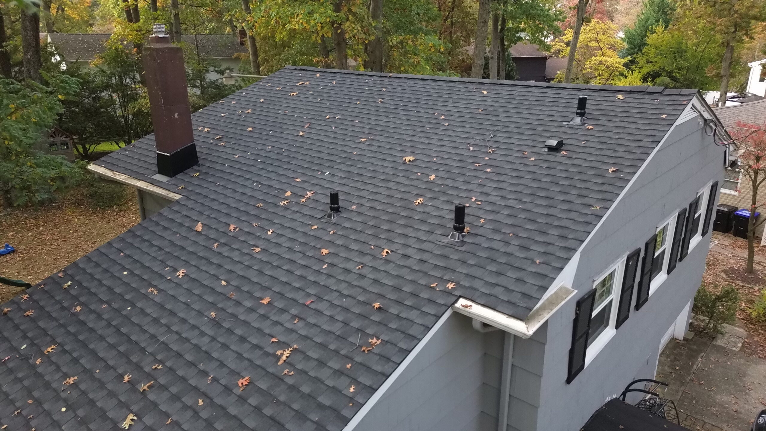 Aerial view of a Blue Nail roof project